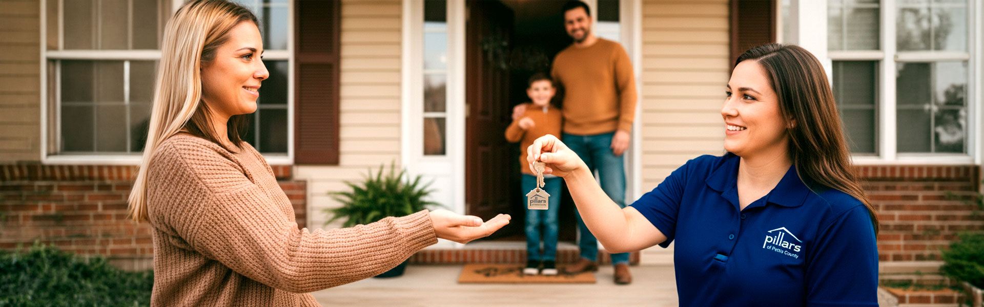 Pillars of Pettis County giving keys to new home to a family.